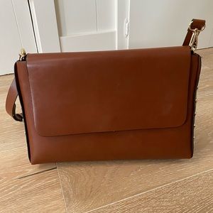 Zara brown cognac leather gold studded handbag new